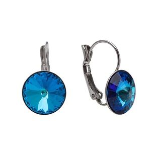 LAST ONE  Bermuda Blue Stainless Steel Leverback Earrings with Swarovski crystal